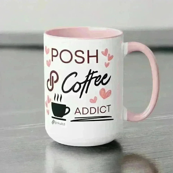 🆕️Posh Coffee Addict 15oz Ceramic Mug | Pink Handle | Cute Poshmark Lover Gift - Picture 4 of 9